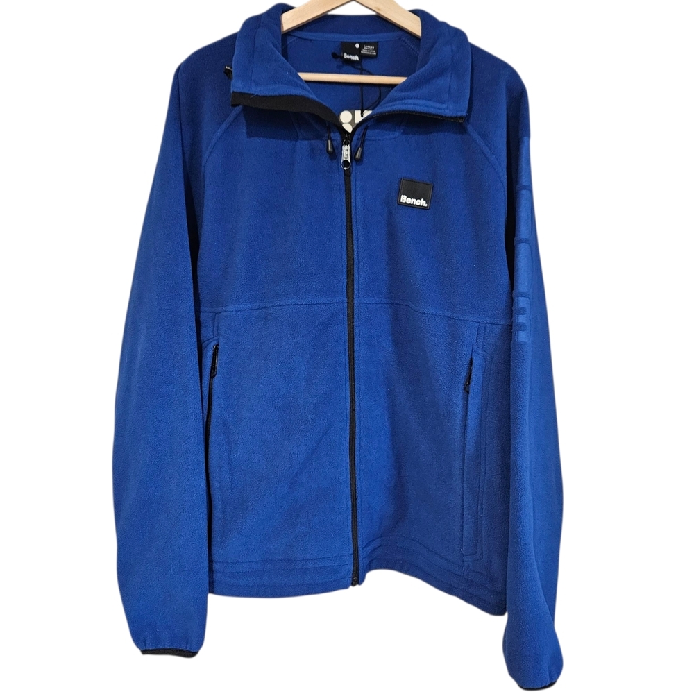 VintageBench Men’s Blue Full Zip Fleece Jacket Size L Thumbholes Logo Sleeve